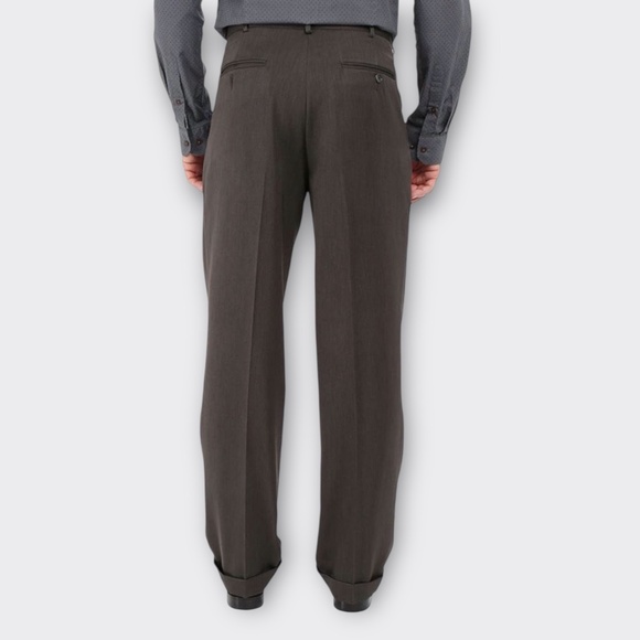 PERRY ELLIS PORTFOLIO Classic Fit Double Pleated Cuffed Dress Pant Taupe 36x30 - Picture 3 of 12